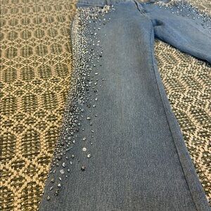 Vintage Cache‎ Y2K Heavy Rhinestone Embellished Bootcut Flare Jeans Light Wash
